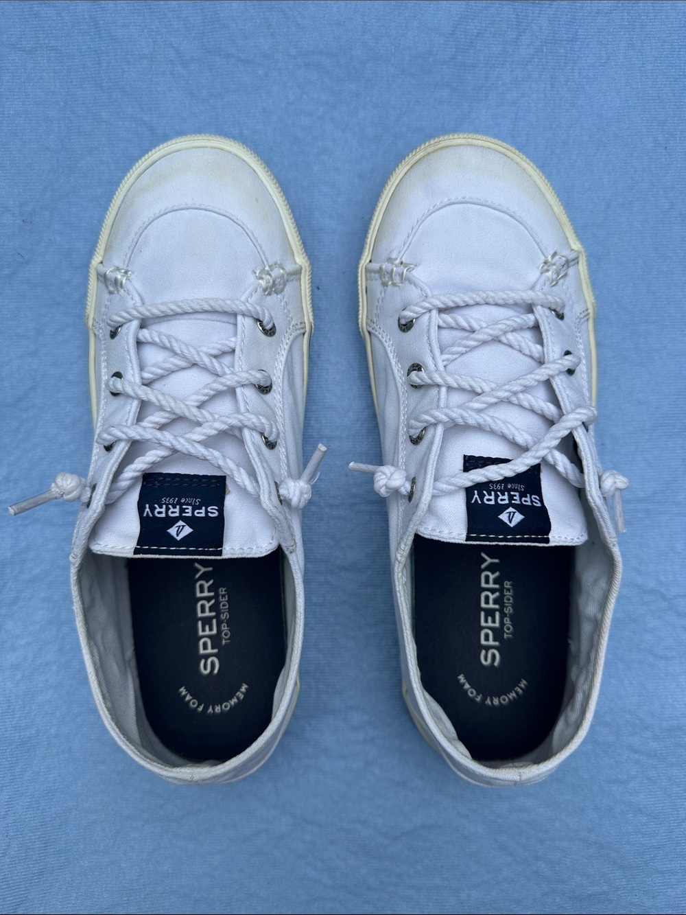 Sperry White Canvas Lace-Up Sneakers, size 7.5